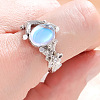 Oval & Flower Zinc Alloy with Natural Moonstone Finger Rings for Women FS-WG00FFC-04-3