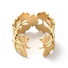 Ion Plating(IP) 304 Stainless Steel Gingko Leaf Open Cuff Ring for Women RJEW-K245-42G-2