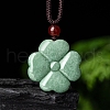 Natural Jadeite Carved Clover Pendant Necklaces NJEW-F321-01-1