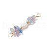 Natural Fluorite Chip & Natural Cultured Freshwater Pearl Rice Beaded Connector Charms PALLOY-JF03707-06-4