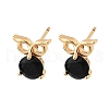Owl Brass Micro Pave Cubic Zirconia Stud Earrings for Women EJEW-G428-10G-02-4