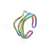 Rainbow Color 304 Stainless Steel Wave Wire Wrap Open Cuff Ring for Women RJEW-N038-047M-3