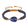 Natural Lapis Lazuli Teardrop Link Braided Bead Bracelet BJEW-SZ0002-54B-1