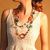 Bohemian Style Acrylic & Zinc Alloy Oval & Teardrop Handmade Link Chain Long Necklaces for Women FS-WG51811-01-1