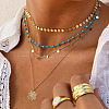 Flower Iron & Brass & Alloy & Synthetic Turquoise Pendant 3 Layer Necklaces FS-WG003DD-01-3