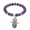 Natural & Synthetic Mixed Gemstone Stretch Bracelets with Angel Charms BJEW-JB11046-3