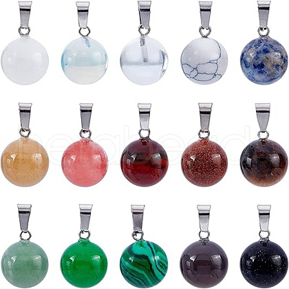 Round Gemstone Pendants G-FH0001-12P-1