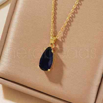 Elegant Brass Pave Glass Fashion Water Drop Pendant Necklaces BP5132-3-1