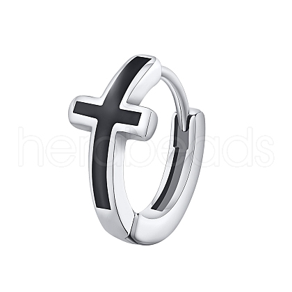 Non-Tarnish Stainless Steel Cross Huggie Hoop Earring for Men PW-WG81695-01-1