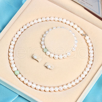Mother's Day Jewellery Natural Freshwater Pearl Beaded Necklace & Bracelets & Earrings Sets for Women WGE4EAE-12-1