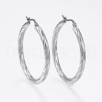 Non-Tarnish 304 Stainless Steel Hoop Earrings X-EJEW-H322-17P-1