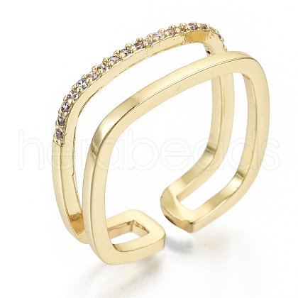 Brass Micro Pave Cubic Zirconia Cuff Rings RJEW-S045-55D-G-NR-1