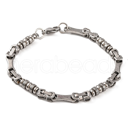 Tarnish Resistant 201 Stainless Steel Rondelle Byzantine Chain Bracelets BJEW-B078-92P-1