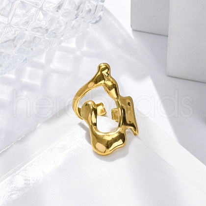 Irregular 304 Stainless Steel Open Cuff Rings for Women RJEW-M019-05G-1