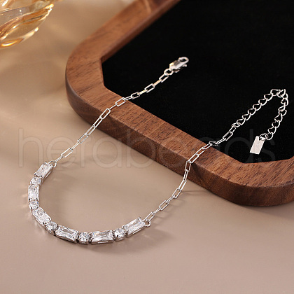 925 Sterling Silver Pave Cubic Zirconia Rectangle Link Chain Bracelets BJEW-A037-07P-1