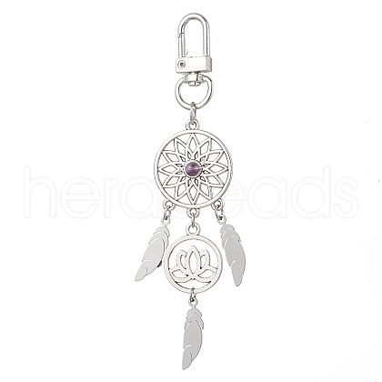 Alloy Woven Web/Net with Feather Pendant Decorations HJEW-TA00191-1