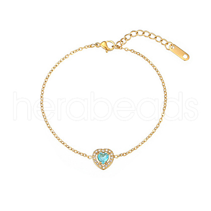 Cubic Zirconia Heart Link Bracelet with Golden Stainless Steel Chains OQ9710-1-1