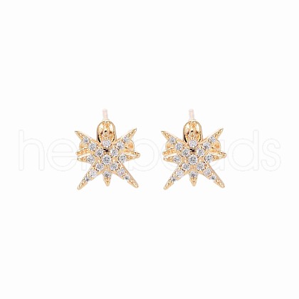 Brass Micro Pave Clear Cubic Zirconia Stud Earring Findings KK-S364-139-1