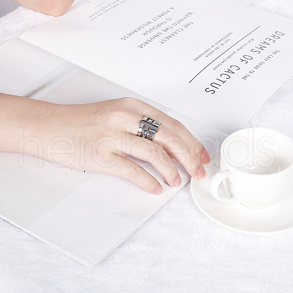 Roman Numerals 304 Stainless Steel & Crystal Rhinestone & Natural Shell Finger Rings FS-WGD9A22-14-1