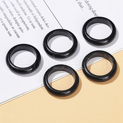 Natural Obsidian Plain Band Finger Rings RJEW-H230-13C-01-1