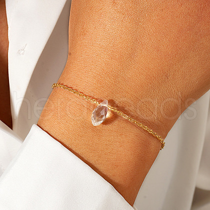 Minimalist Stainless Steel Chain with Transparent Crystal Teardrop Bracelets ZR5979-1