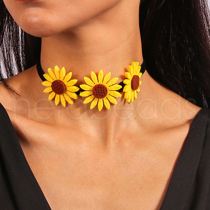 Felt 3 Sunflower Chokler Necklaces for Women FS-WG49D9B-01-1