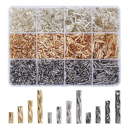 HOBBIESAY 120G 12 Styles Glass Twisted Bugle Beads SEED-HY0001-23-1