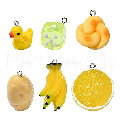 30Pcs 6 Styles Resin Pendants RESI-YW0001-71-1
