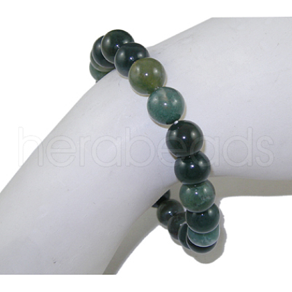 Natural Moss Agate Beaded Stretch Bracelets X-B072-5-1