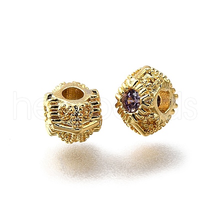 Brass Micro Pave Clear Cubic Beads KK-B135-06G-1