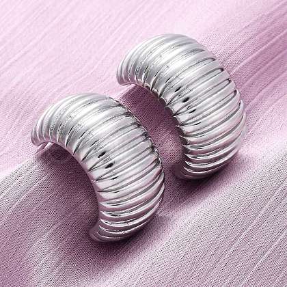 Brass Stripe C-Shaped Stud Earrings EJEW-R025-35P-1