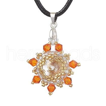 Flower Glass Seed Beads Pendant Necklaces NJEW-MZ00047-01-1