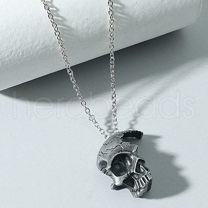 Gothic Broken Half Skull Zinc Alloy Pendant Necklaces for Men FS-WGAA9E3-01-1