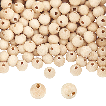 Natural Unfinished Wood Round Beads WOOD-PH0008-91-10mm-1