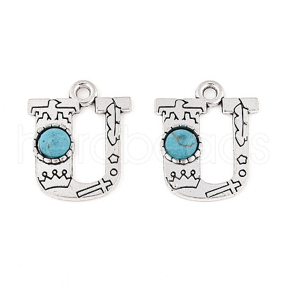 Synthetic Turquoise & Alloy Pendants PALLOY-H146-01AS-U-1