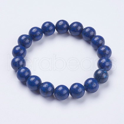 Natural Lapis Lazuli Beaded Stretch Bracelets BJEW-I253-10mm-09-1