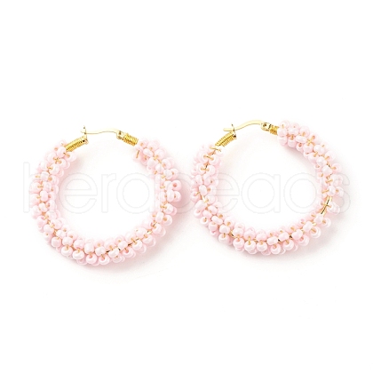 Glass Seed Beaded Hoop Earrings for Women EJEW-C003-02H-RS-1
