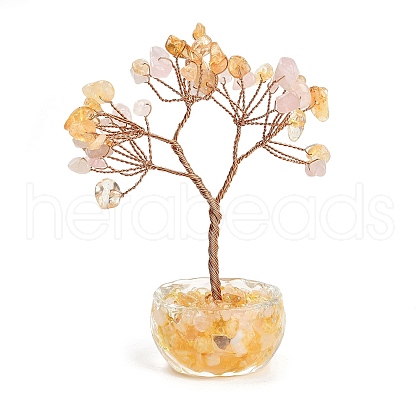Natural Rose Quartz and Yellow Quartz Chips Tree of Life Decorations DJEW-B013-01H-1