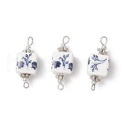 Handmade Flower Printed Porcelain Cube Links PALLOY-JF03965-02-1