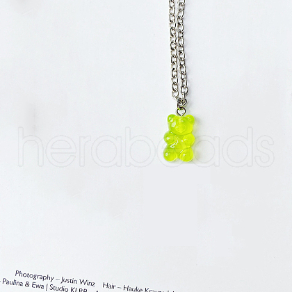 Alloy & Resin Bear Pendant Necklaces for Women WG0729C-06-1