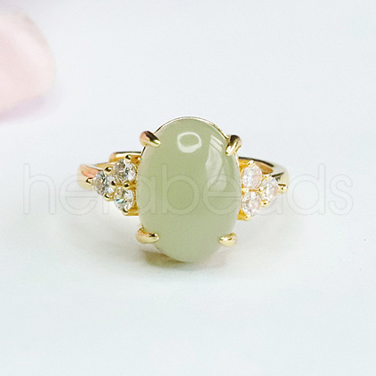 Oval Natural Hetian Jade Finger Rings FS-WGA2F2C-01-1