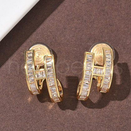 Brass Micro Pave Clear Cubic Zirconia Clip-on Earrings EJEW-K286-10G-1