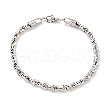 Tarnish Resistant 5MM 304 Stainless Steel Rope Chain Bracelets for Women BJEW-R318-02P-1