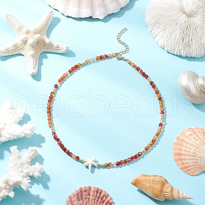 Summer Beach Natural Carnelian Round Beaded Necklaces NJEW-JN05262-04-1