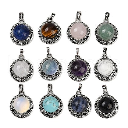 Natural & Synthetic Mixed Gemstone Half Round Pendants PALLOY-R159-01AS-1