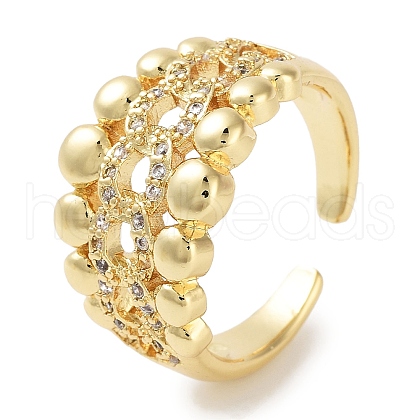 Rack Plating Brass Pave Clear Cubic Zirconia OPen Cuff Rings RJEW-M172-13G-1