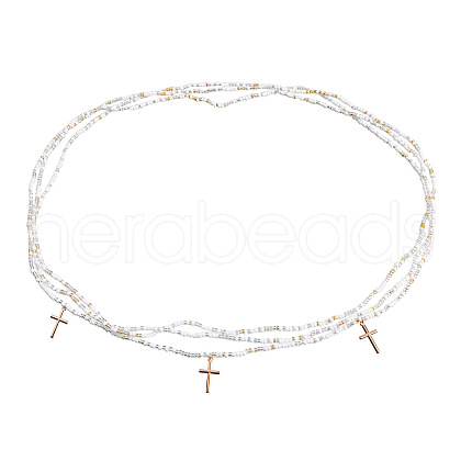 Bohemian Alloy Sea Animal Charm Glass Seed Beaded 3 Layered Waist Belly Stretch Chains for Women FS-WG5D6A5-06-1