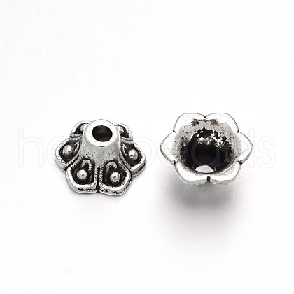 6-Petal Flower Tibetan Style Alloy Bead Caps TIBE-D262-02AS-1