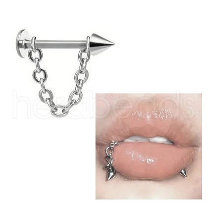 304 Stainless Steel Spike Lip Labrets with Chains FS-WG77CC5-04-1