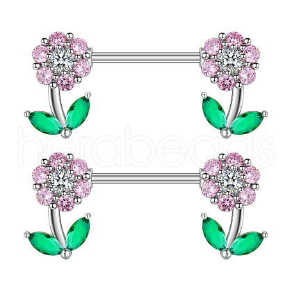 304 Stainless Steel Pink Cubic Zirconia Nipple Barbells WG1DC98-09-1